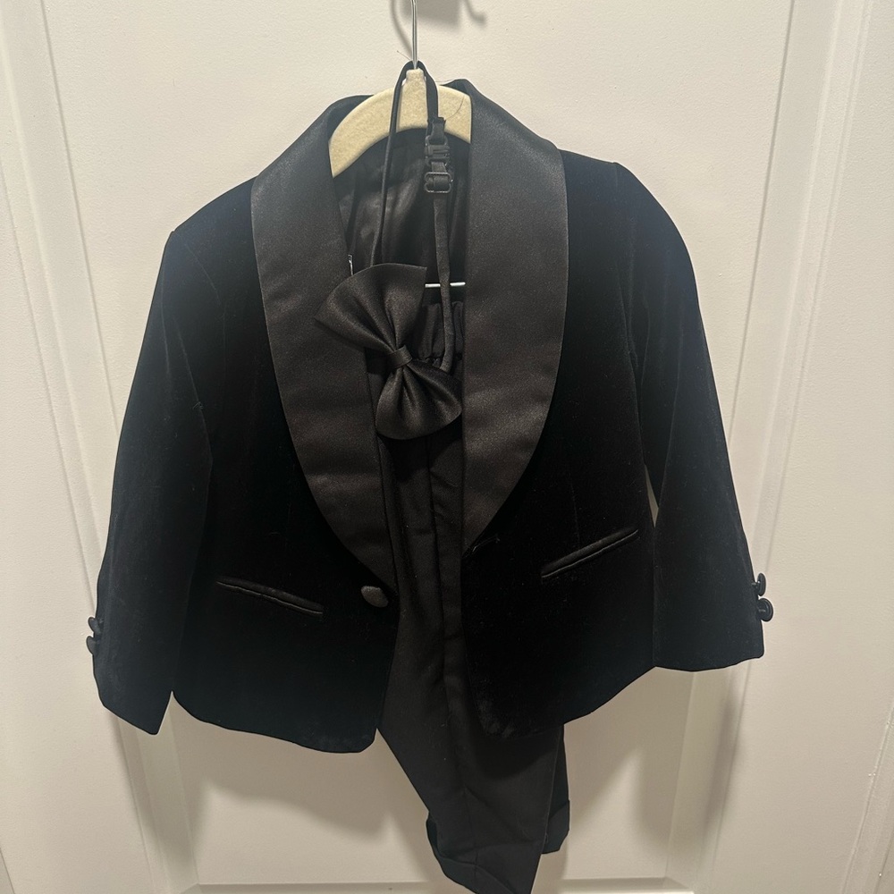 Black Velvet Tuxedo Jacket with Bow Tie